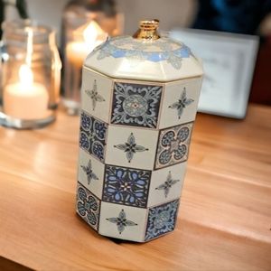 Beautiful European Style Patch Hexagonal Porcelain Jar, 10"